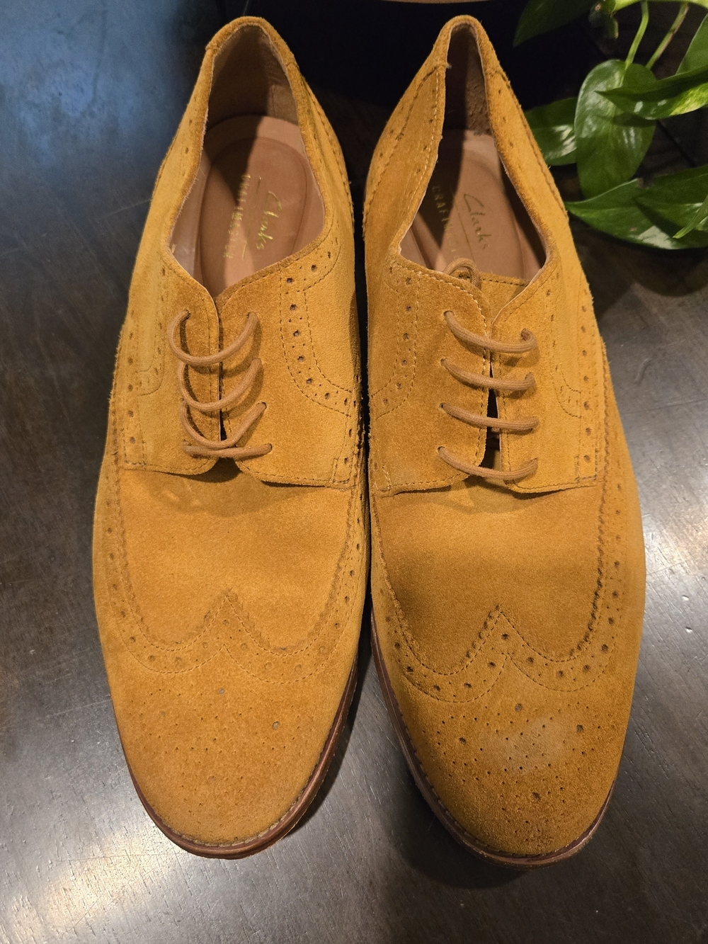 Clarks Men’s Mustard Suede Wingtip Derbys